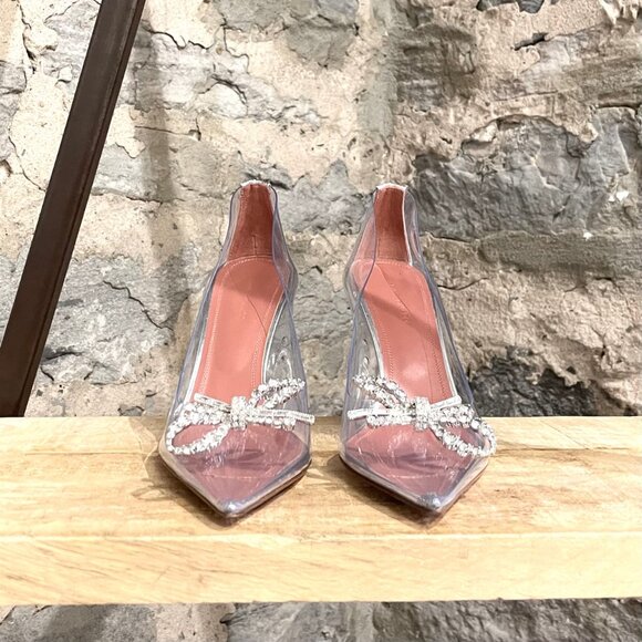 Amina Muaddi Rosie Glass Pointy Pump with Bow Accent - Picture 4 of 11